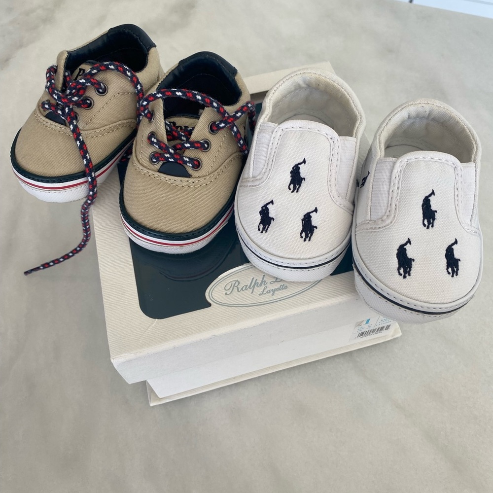 Ralph Lauren White and Tan Baby Walker Shoes